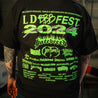 LDB Festival's 2024 Official "The Life and Death Brigade" design printed on the front and back of a black unisex heavyweight cotton tee.