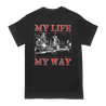 Agnostic Front's "My Life My Way Live" design, printed on a black Gildan brand tee.
