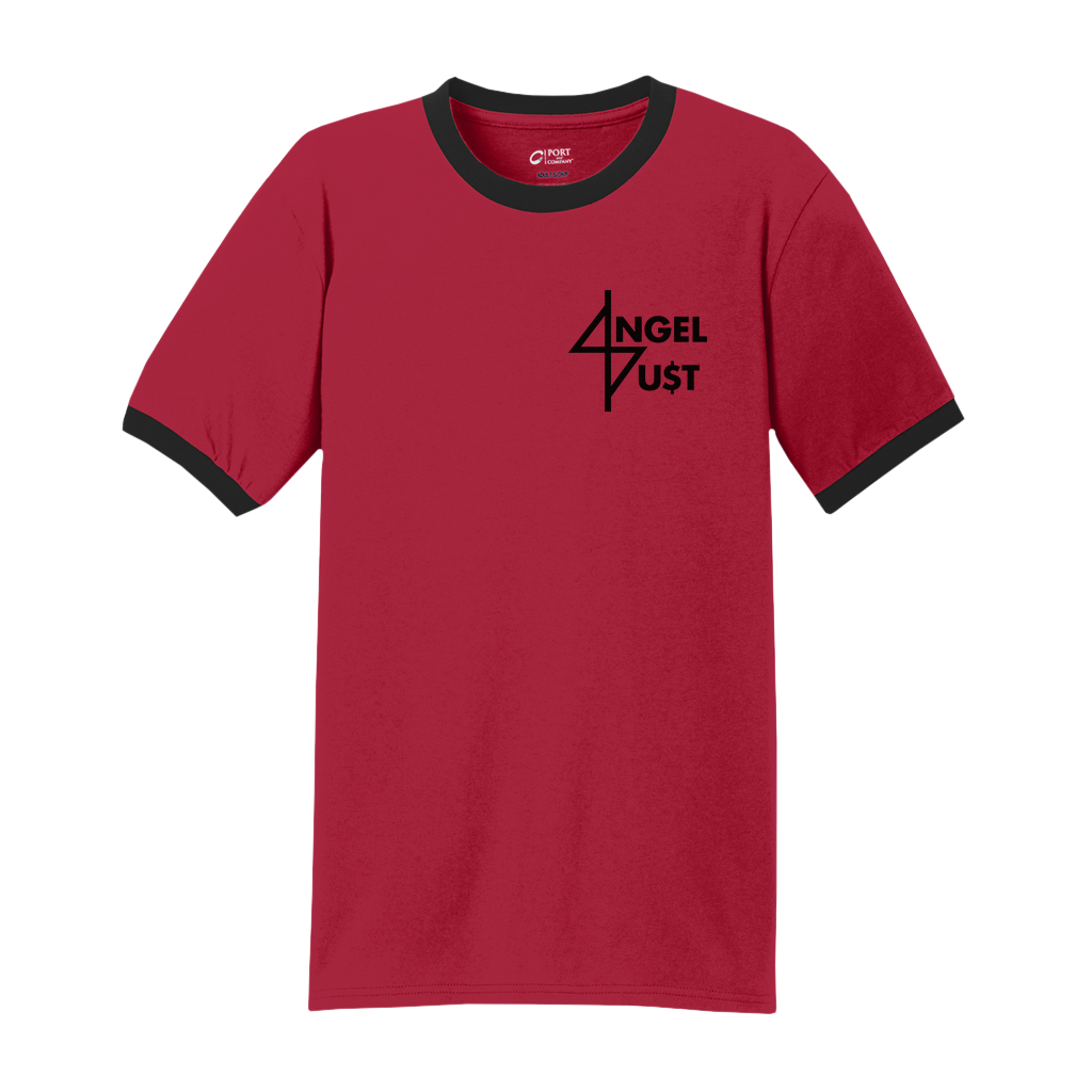 ANGEL DU$T TXT LOGO RINGER TEE - RED – allinmerch