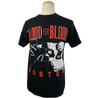 The Blood For Blood "Brawl" tee comes in black with white and red ink. The front features a hockey fight, the band's name, and "BOSTON," while the back of the shirt says, "I WENT TO A BRAWL AND A BLOOD FOR BLOOD SHOW BROKE OUT." This design is printed on Gildan.  Tee features include 5.3 oz., 100% preshrunk cotton; classic fit; seamless double needle 7/8” collar; taped neck and shoulders; double needle sleeve and bottom hems; quarter-turned to eliminate center crease; and a tearaway label.