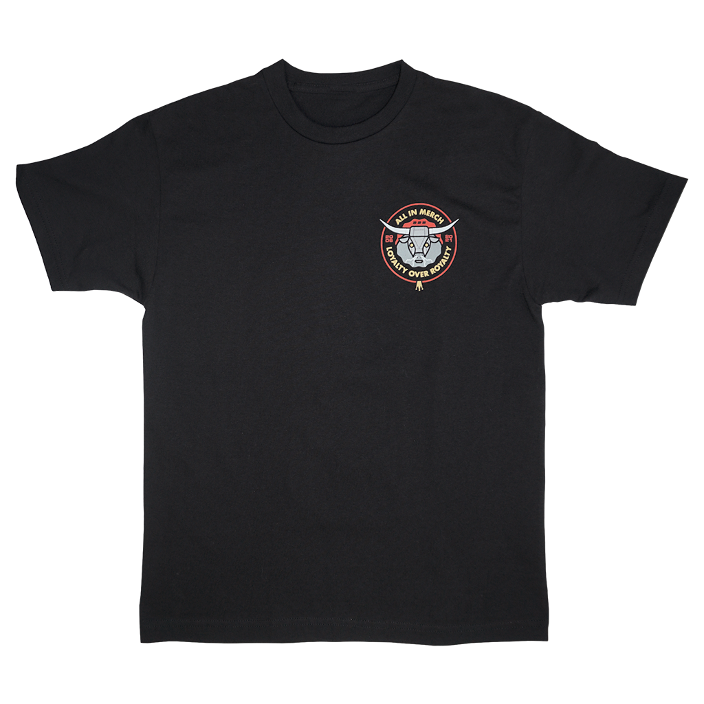 Celebrate 15 years of All In with us in this awesome Metal Ox tee! Printed on the front and back of a black Alstyle Apparel tee.  Tee features include: 6 oz. 100% preshrunk cotton, set-in rib collar with shoulder-to-shoulder taping, seamless double needle 7/8” collar, double-needle sleeve and bottom hem, and a tearaway label.