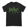 Dying Fetus's "Monster Hand" design, printed on the front and back of a black Gildan tee.  Tee features include 5.3 oz., 100% preshrunk cotton; classic fit; seamless double needle 7/8” collar; taped neck and shoulders; double needle sleeve and bottom hems; quarter-turned to eliminate center crease; and a tearaway label.