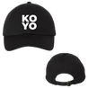 Koyo Stack Logo design, embroidered in white on the front of a black hat.