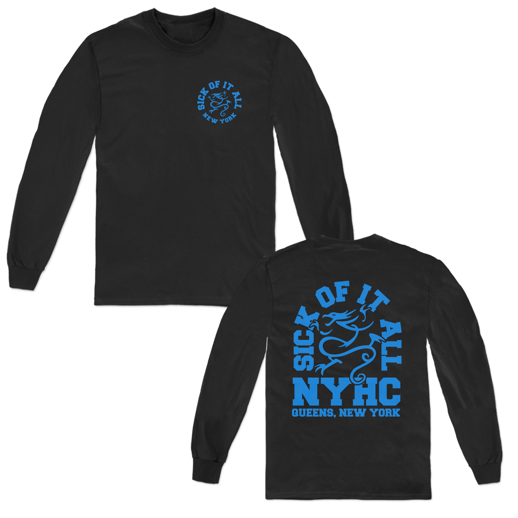 SICK OF IT ALL QUEENS DRAGON CIRCLE LOGO LONGSLEEVE ON BLACK SICK OF IT ALL QUEENS DRAGON CIRCLE LOGO LONGSLEEVE ON BLACK