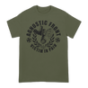 Agnostic Front's "Vip Boots" design, printed on the front and back of a Military Green Tultex brand tee.