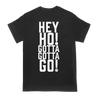 Agnostic Front's "2025 Ramones" design, printed on the front and back of a black Gildan brand tee.