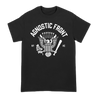 Agnostic Front's "2025 Ramones" design, printed on the front and back of a black Gildan brand tee.