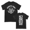 Agnostic Front's "2025 Ramones" design, printed on the front and back of a black Gildan brand tee.