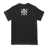 Agnostic Front's "Sawblade Logo" design, printed on the front and back of a black Gildan brand tee.