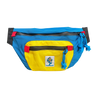 Drain's very own blue, red and yellow fanny pack. Kewpie logo patch attached on the front along with kewpie pattern on the back. "California Drain" heat pressed in yellow on the red strap. Bag is 11" X 6" with two separate zipped compartments.