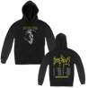 Dying Fetus "North America Spring 2024" design, printed on front and back of a black Gildan Apparel pull hood.