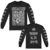 Dying Fetus's "Skeleton Funeral" design, printed on the front, back and both sleeves of a black Gildan Longsleeve.