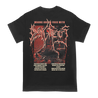 Dying Fetus's "Wrong One Red Version" design, printed on the front and back of a black Gildan brand tee.