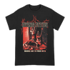 Dying Fetus's "Wrong One Red Version" design, printed on the front and back of a black Gildan brand tee.