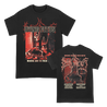 Dying Fetus's "Wrong One Red Version" design, printed on the front and back of a black Gildan brand tee.