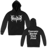 Ghost Bath "DSBM" design printed on the front and back of a black Gildan Apparel pull hood.