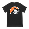 High Vis's "Mountain" design, printed on the front and back of a black Gildan Hammer tee.