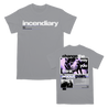 Incendiary's "CTWYTAP Tracklist Live" design, printed on the front and back of a Granite Comfort Colors tee.