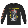 Incendiary's "Deserves a Brick" design, printed on the front, back and right sleeve of a black American Apparel long sleeve shirt.