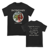 Incendiary's "Ten Year Reaper Chain" design printed on the front and back of a black American Apparel shirt.