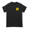 Killing Time's "Raw Deal" design, printed in gold on the front and back of a black Gildan brand tee.