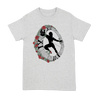 Killing Time's "Roses" design, printed on the front and back of an ash Gildan Hammer brand tee.