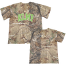 Knocked Loose's "Cross Overlay KLMF" design, printed on the front and upper back of a Real Tree Camo Tee.