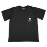 Knocked Loose's "Death Again" design, heat transferred on the pocket and printed on the back of a black Carhartt workwear pocket short sleeve tee.