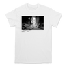 Knocked Loose's "Mercury" design, printed on the front and back of a white American Apparel/Alstyle tee.  Tee features include: 6 oz. 100% preshrunk cotton, set-in rib collar with shoulder-to-shoulder taping, seamless double needle 7/8” collar, double-needle sleeve and bottom hem, and a tearaway label.