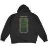 Knocked Loose's "Oldham Real Tree" design, printed on the front, back and lower sleeve of a black Champion brand pullover hooded sweatshirt.