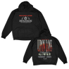 Knocked Loose's "Visited By Death Again" design, printed on the front and back of a black Champion brand pullover hooded sweatshirt.
