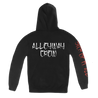 Sick Of It All's "Alleyway Graff" design, printed on the front, back and right sleeve of a black Champion hood.