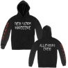 Sick Of It All's "Alleyway Graff" design, printed on the front, back and right sleeve of a black Champion hood.