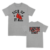 Hardcore from the start. Sick Of It All's "Boxing Gloves" design, printed on the front and back of a gray Gildan tee.