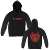 The Hope Conspiracy's "Endnote" design, printed on the front and back of a black Independent Trading Co. pullover hooded sweatshirt.