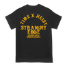 Time Heist's "BXR" design printed on the front and back of a black American Apparel shirt.