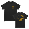 Time Heist's "BXR" design printed on the front and back of a black American Apparel shirt.