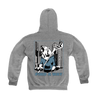 Time Heist's "Find A Way Bear" design, printed in on the front and back of a Light Steel Champion brand pullover hooded sweatshirt.