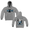 Time Heist's "Find A Way Bear" design, printed in on the front and back of a Light Steel Champion brand pullover hooded sweatshirt.