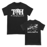 Time Heist's "Unforgive Wolf" design printed on the front and back of a black American Apparel shirt.