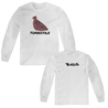 Turnstile's "Birds Painting" design, printed on the front and back of a white long sleeve shirt with a custom printed tag.