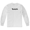 Turnstile's limited "Birds Painting" design, printed on the front and back of a white long sleeve shirt with a custom printed tag.