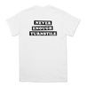 Turnstile's "Blue Star" design, printed on the front and back of a white tee with a custom printed tag.
