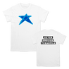 Turnstile's "Blue Star" design, printed on the front and back of a white tee with a custom printed tag.