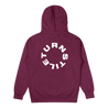 Turnstile's "Never Enough Stage" design, printed on the front and back of a maroon hoodie with a custom woven tag.