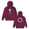 Turnstile's "Never Enough Stage" design, printed on the front and back of a maroon hoodie with a custom woven tag.