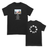 Turnstile's "Live Birds" design, printed on the front and back of a black tee with a custom printed tag.