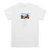 Turnstile's "Live Birds" design, printed on the front and back of a white tee with a custom printed tag.