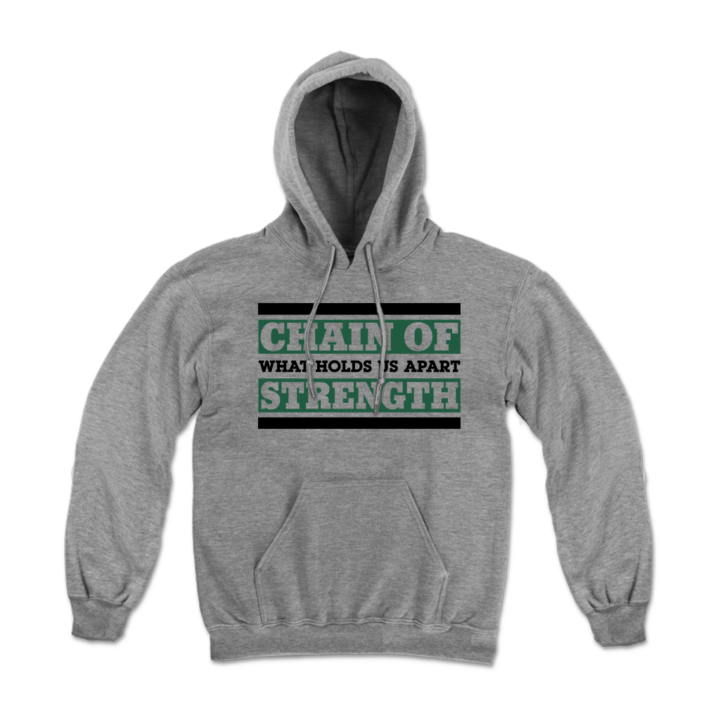 CHAIN OF STRENGTH WHAT HOLDS US CHAMPION HOOD ON HEATHER GREY