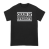 This fine shirt is brought to you by Foundation Records. The Chain Of Strength "WHAT HOLDS US APART/FOUNDATION RECORDS" tee comes in black with grey ink. It features a live shot of the band on the back. Printed on Gildan Apparel.  Tee features include 5.3 oz., 100% preshrunk cotton; classic fit; seamless double needle 7/8” collar; taped neck and shoulders; double needle sleeve and bottom hems; quarter-turned to eliminate center crease; and a tearaway label.